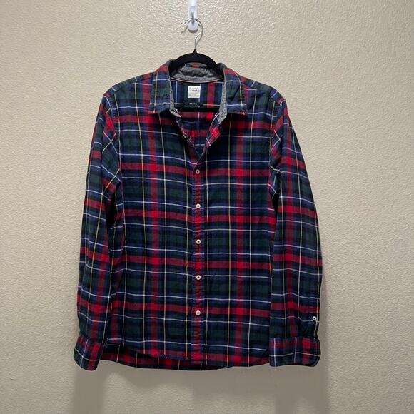 Polham Flannel Check Button Down Boyfriend Shirt Red Blue Oversized Size Small - Picture 2 of 7